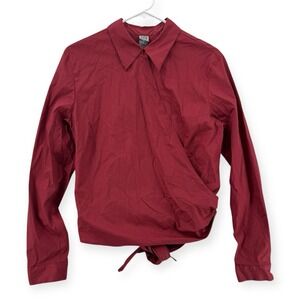 Studio 148 Blouse Womens 14 Collared Wrap Tie Maroon Long Sleeve NYC USA NWT